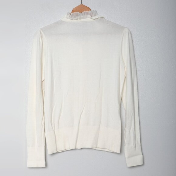 TRIBAL Ruffled Button Down Knit Cardigan Sweater Ivory Cream Soft Stretch - Picture 4 of 8